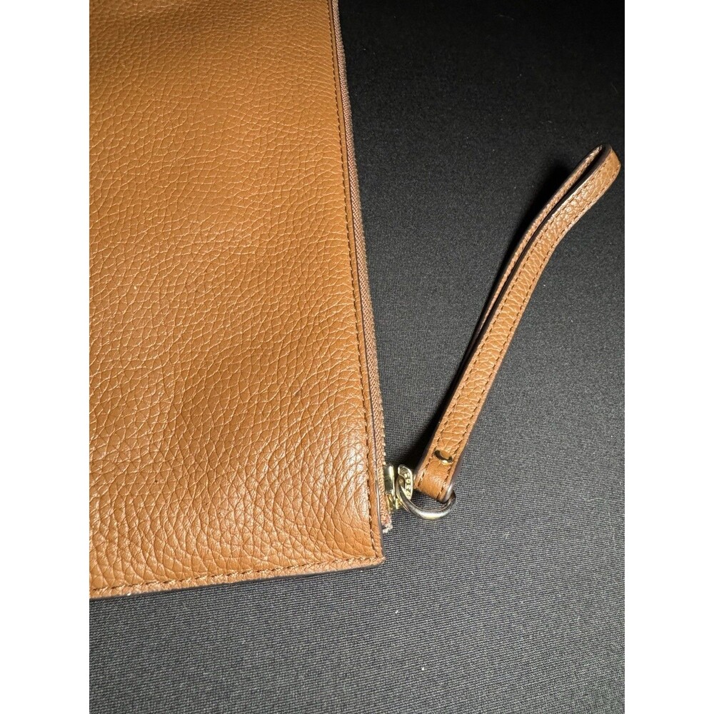MICHAEL KORS JET SET  Zip Clutch Wristlet Light Brown Tan PEBBLED LEATHER 10" - Picture 8 of 12